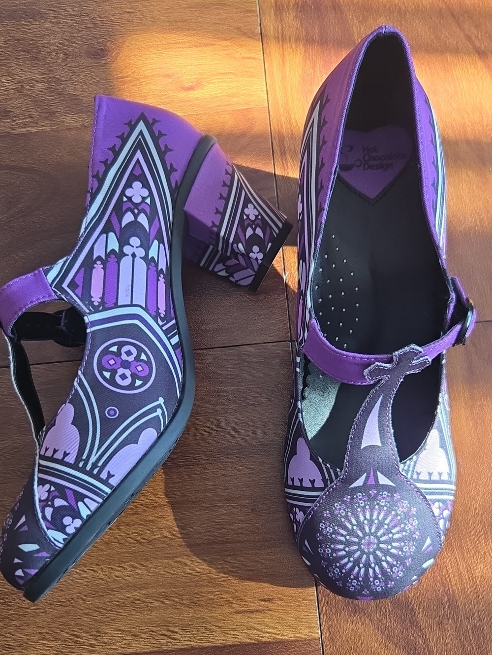 Hot Chocolate Design Gothic Purple Patterned Mary Jane Heels Sz 38/8